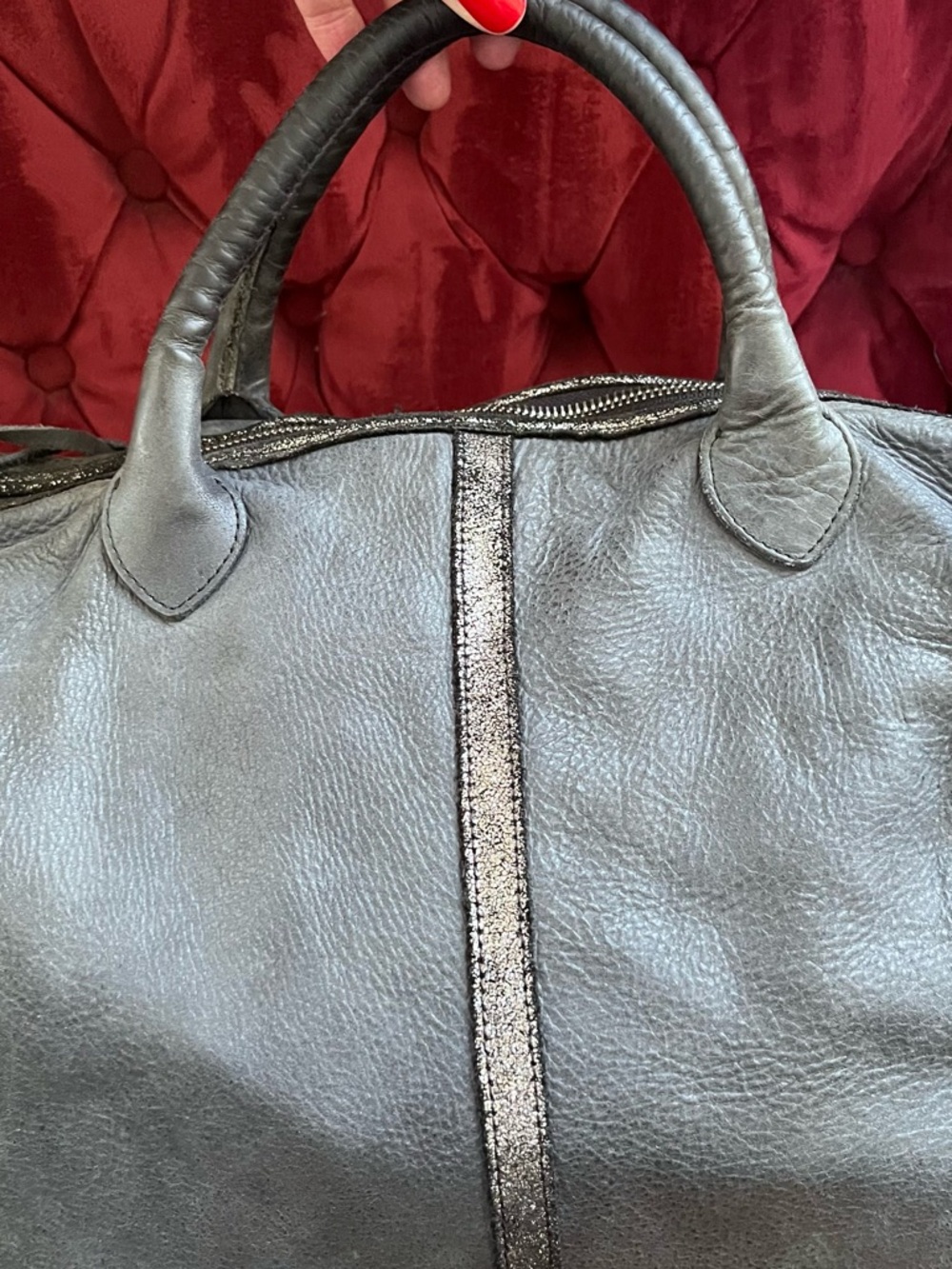 Aridza Bross leather handbag in a blue/grey with sparkle detailing - Picture 5 of 13